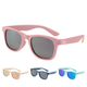 Kids polarized pink sunglasses with UV400 protection, eco-friendly BPA-free material, and adjustable strap.
