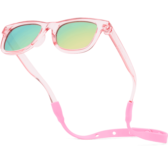 Transparent Pink Polarized Baby Sunglasses with Strap 0-24 Months for stylish UV protection and all-day comfort.