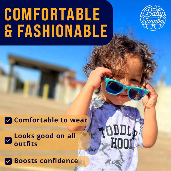 White polarized kids sunglasses with UV protection, shatterproof, eco-friendly design for ages 3-8.