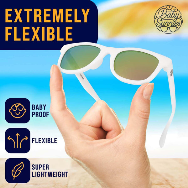 White polarized kids sunglasses for ages 3-8, flexible and lightweight design.
