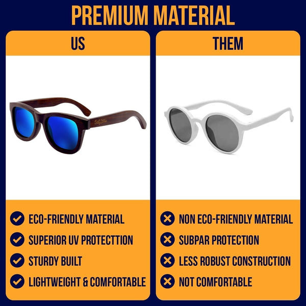Bamboo polarized kids sunglasses for ages 3-8, eco-friendly with UV protection and polarized lenses for reduced glare.